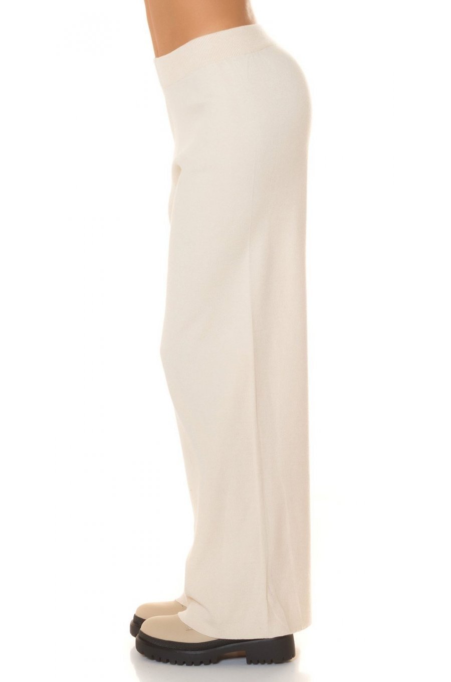 Pantaloni dama evazati, bej, din vascoza, cu talia inalta, Jalyn Pantaloni dama evazati, bej, din vascoza, cu talia inalta, Jalyn 2 - jojofashion.ro