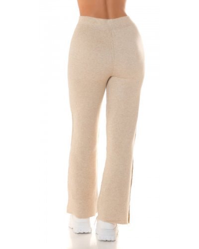 Pantaloni dama evazati, bej, din vascoza, cu talia inalta, Killya - jojofashion.ro