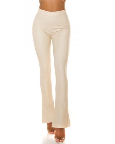Pantaloni dama evazati bej piele eco vatuiti Damaris Pantaloni dama evazati bej piele eco vatuiti Damaris - jojofashion.ro