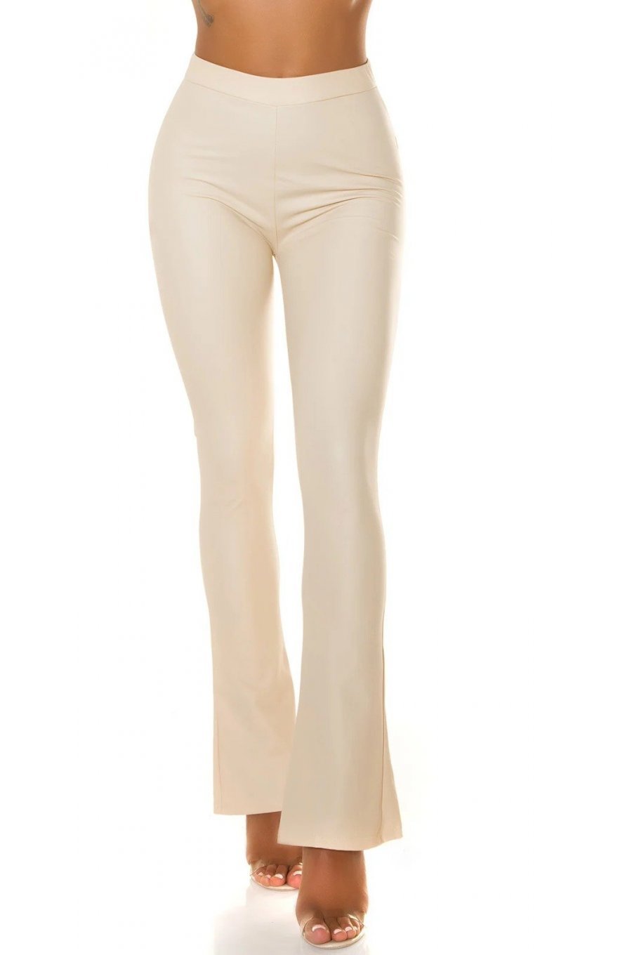 Pantaloni dama evazati bej piele eco vatuiti Damaris Pantaloni dama evazati bej piele eco vatuiti Damaris 1 - jojofashion.ro
