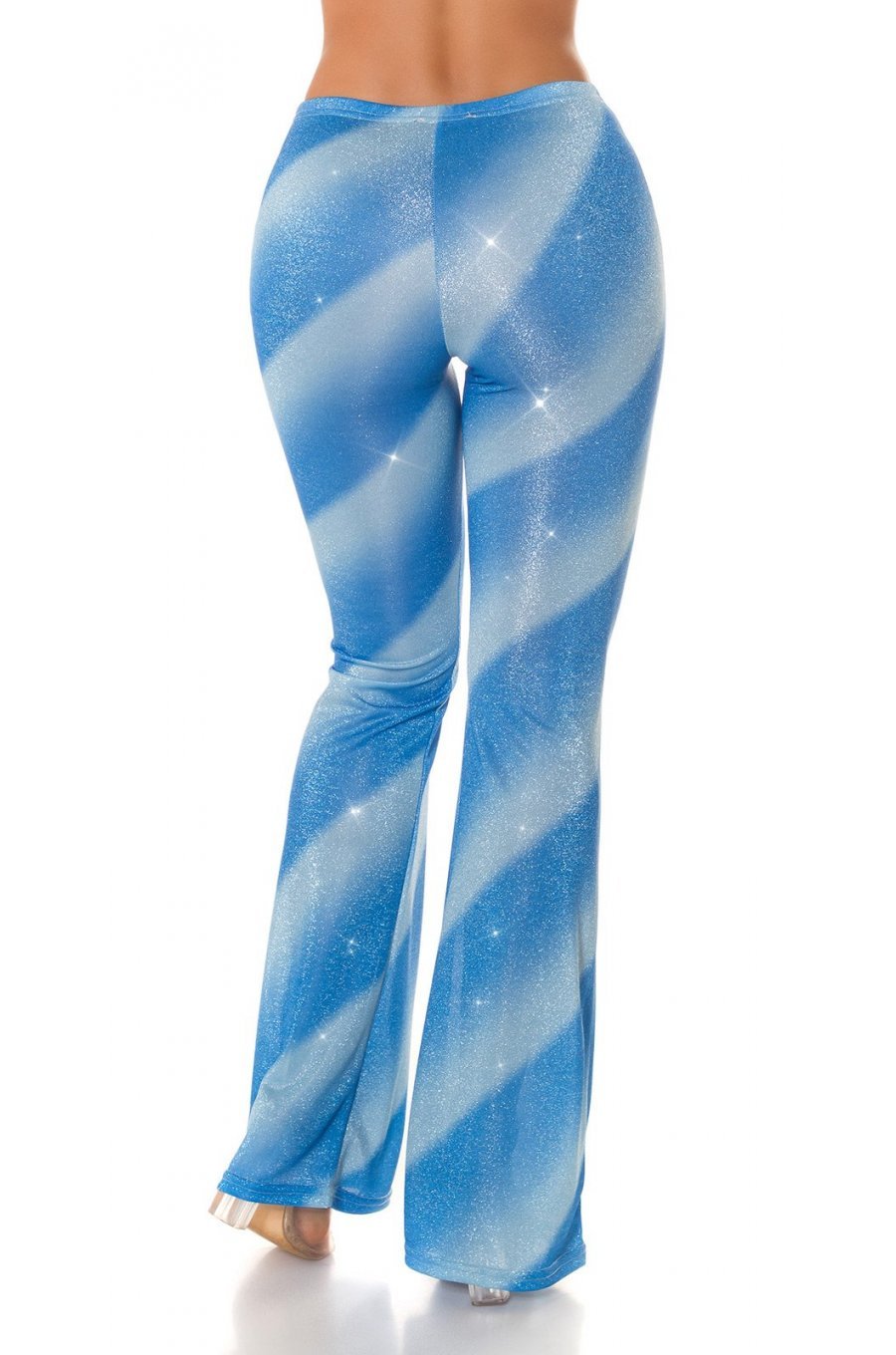 Pantaloni dama evazati, bleu in degrade, glitter, Katyusha 2 - jojofashion.ro