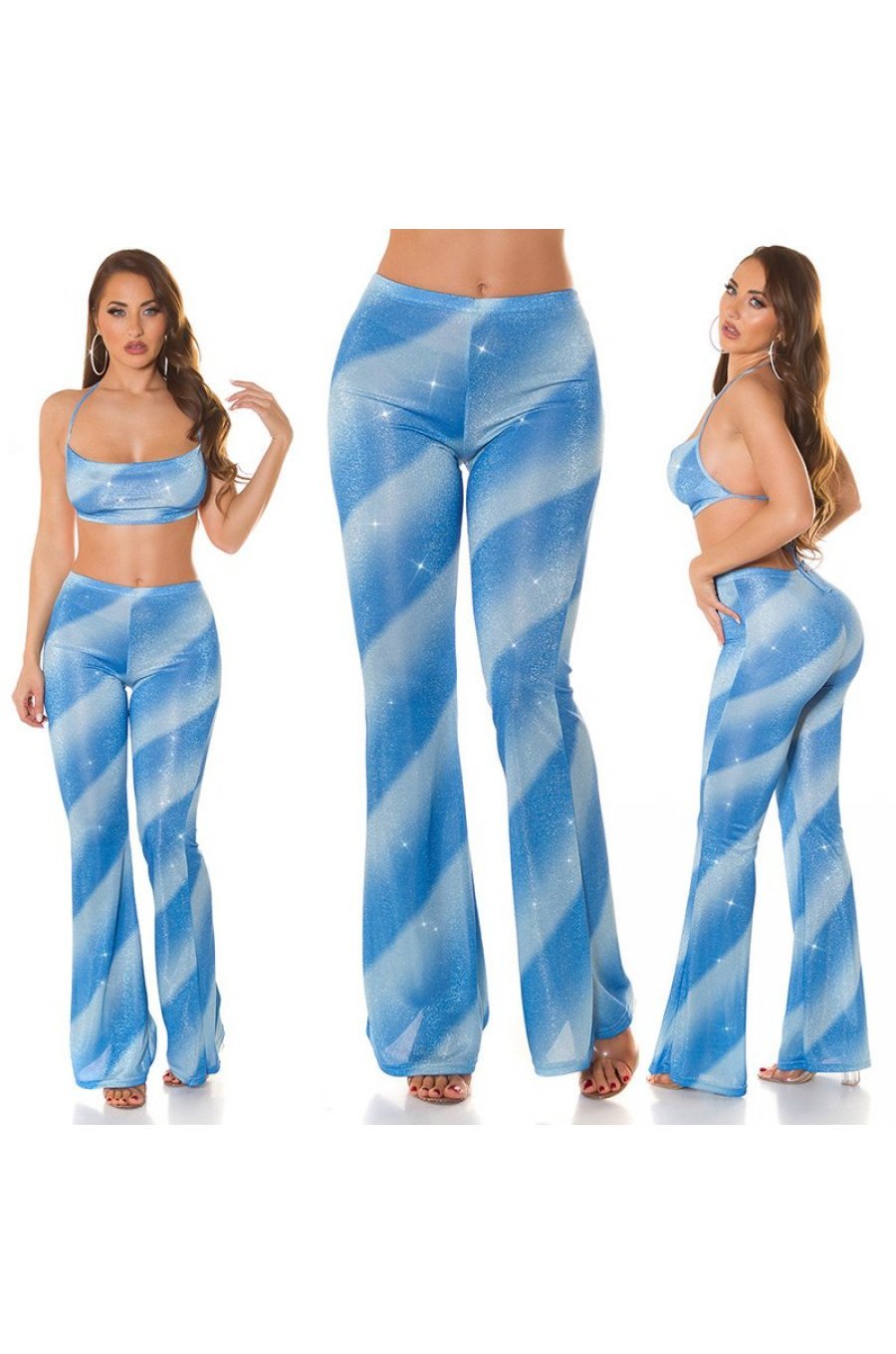 Pantaloni dama evazati, bleu in degrade, glitter, Katyusha 6 - jojofashion.ro