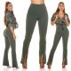 Pantaloni dama evazati kaki bootcut cu talia inalta Kinna 6 - jojofashion.ro
