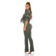 Pantaloni dama evazati kaki bootcut cu talia inalta Kinna 5 - jojofashion.ro