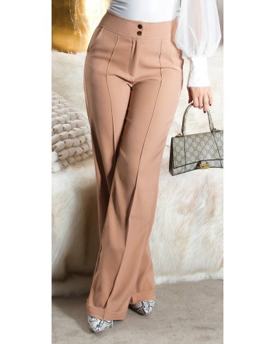 Pantaloni dama evazati, cappuccino, cu talia inalta, Deussa - jojofashion.ro