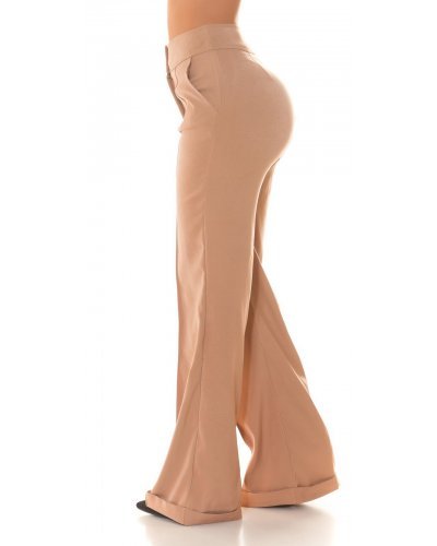 Pantaloni dama evazati, cappuccino, cu talia inalta, Deussa - jojofashion.ro