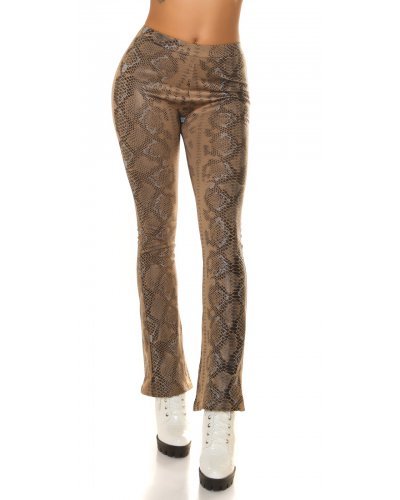 Pantaloni dama evazati, cappuccino, piele eco, animal print snake, Zenka Pantaloni piele dama, Pantaloni dama evazati, cappuccino, piele eco, animal print snake, Zenka - jojofashion.ro