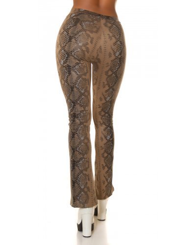 Pantaloni dama evazati, cappuccino, piele eco, animal print snake, Zenka Pantaloni piele dama, Pantaloni dama evazati, cappuccino, piele eco, animal print snake, Zenka - jojofashion.ro
