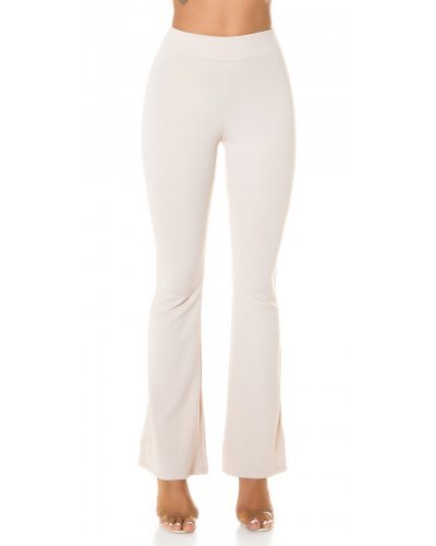 Pantaloni dama, Pantaloni dama evazati bej cu talia inalta Keyla - jojofashion.ro