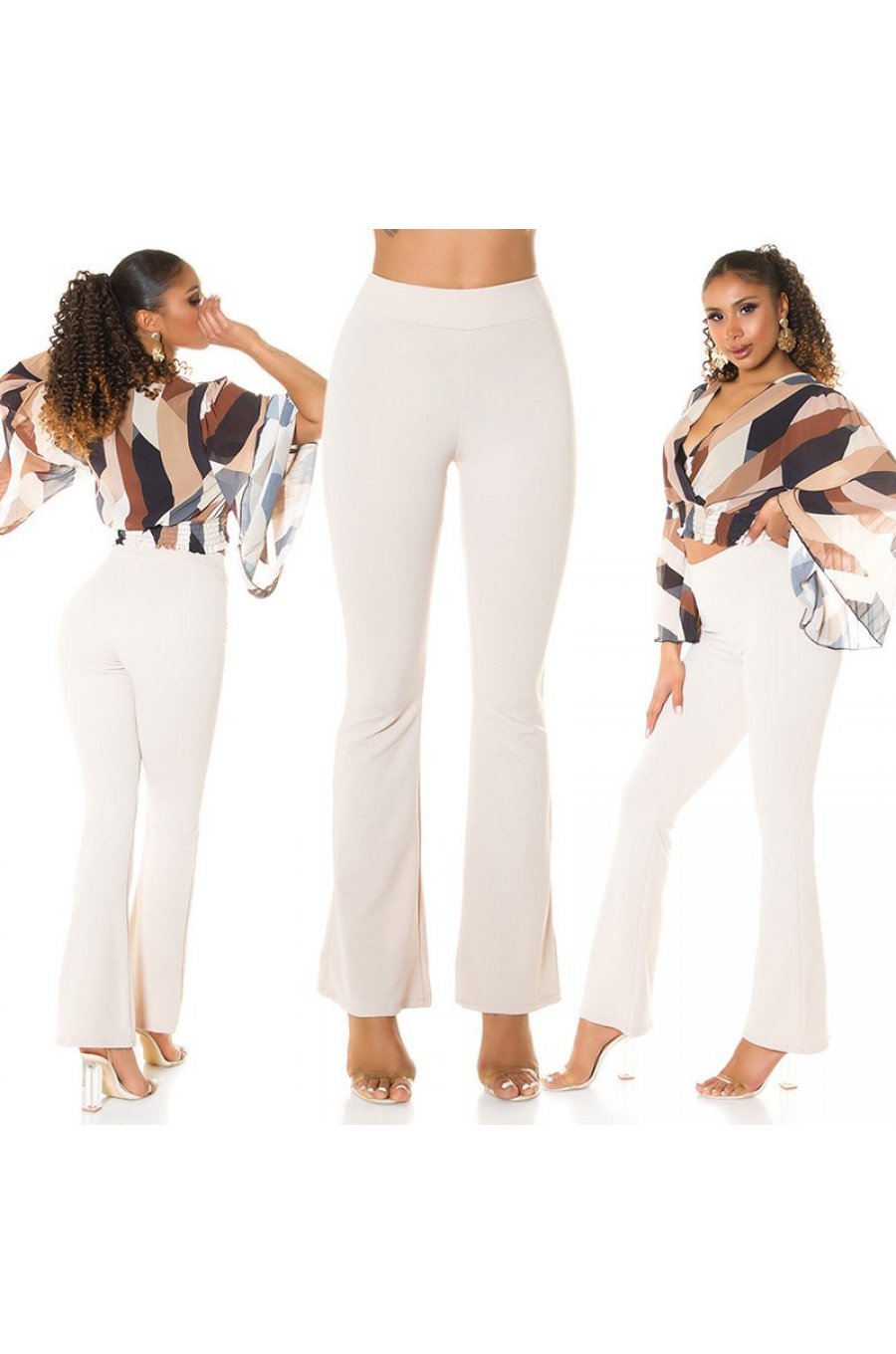 Pantaloni dama evazati bej cu talia inalta Keyla Pantaloni dama evazati bej cu talia inalta Keyla 5 - jojofashion.ro