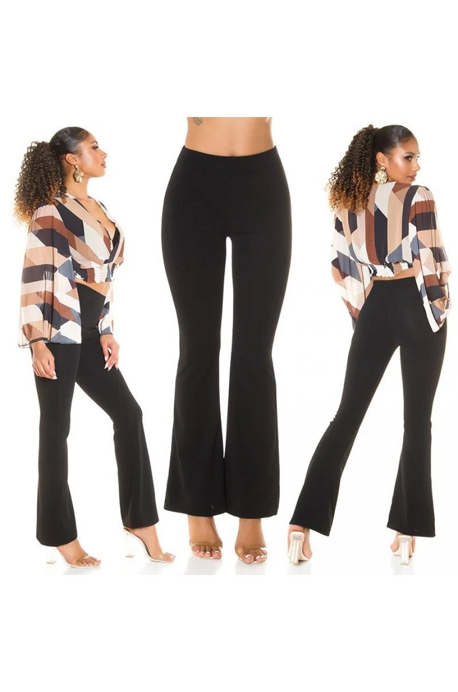 Pantaloni dama evazati negri cu talia inalta Keyla Pantaloni dama evazati negri cu talia inalta Keyla 5 - jojofashion.ro