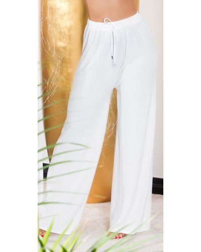 Pantaloni dama evazati, de vara, albi, largi, Sharleey - jojofashion.ro