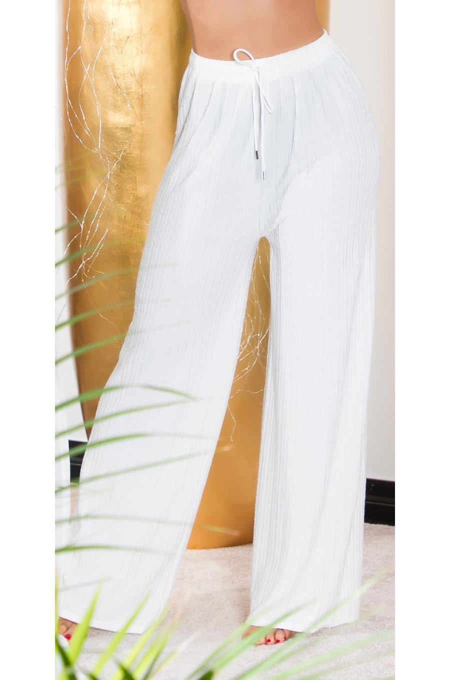 Pantaloni dama evazati, de vara, albi, largi, Sharleey Pantaloni dama evazati, de vara, albi, largi, Sharleey 1 - jojofashion.ro