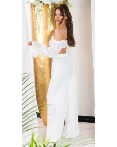 Pantaloni dama evazati, de vara, albi, largi, Sharleey - jojofashion.ro