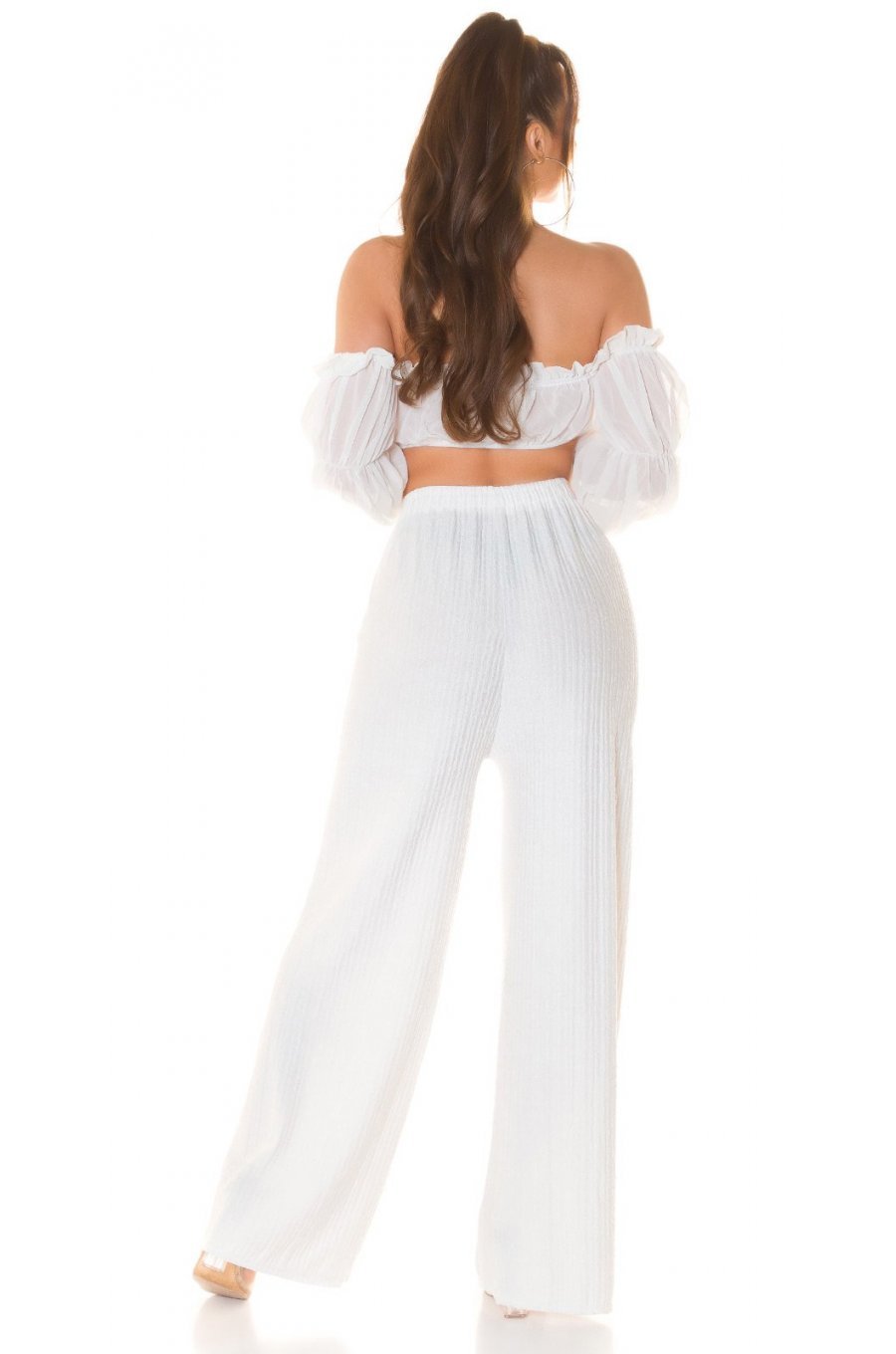 Pantaloni dama evazati, de vara, albi, largi, Sharleey Pantaloni dama evazati, de vara, albi, largi, Sharleey 4 - jojofashion.ro