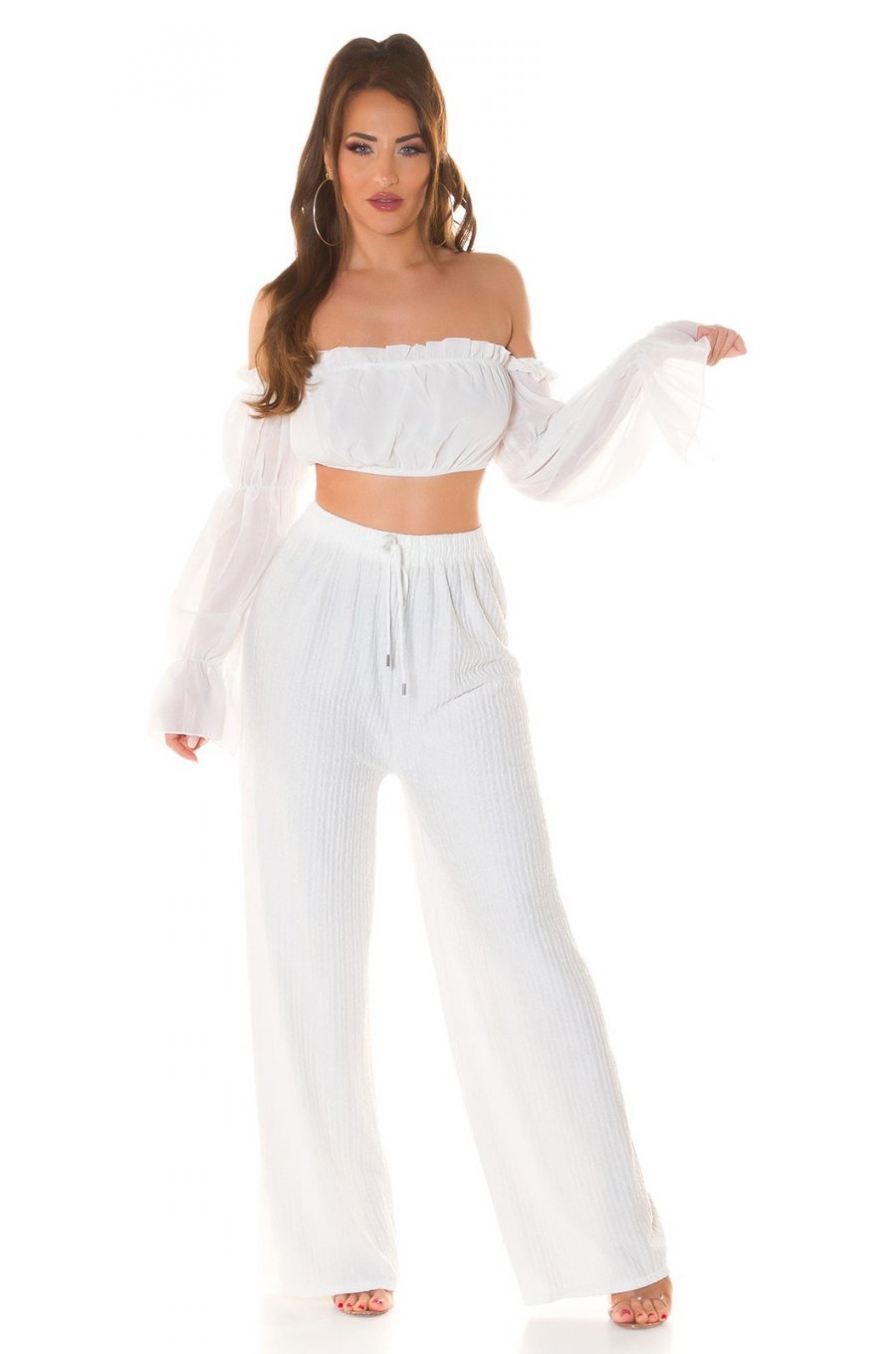 Pantaloni dama evazati, de vara, albi, largi, Sharleey Pantaloni dama evazati, de vara, albi, largi, Sharleey 5 - jojofashion.ro