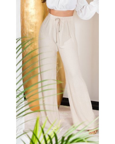 Pantaloni dama evazati, de vara, bej, largi, Sharleey - jojofashion.ro