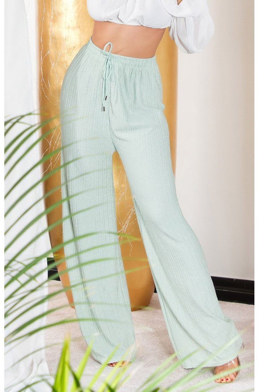 Pantaloni dama evazati, de vara, menta, largi, Sharleey Pantaloni dama evazati, de vara, menta, largi, Sharleey 1 - jojofashion.ro