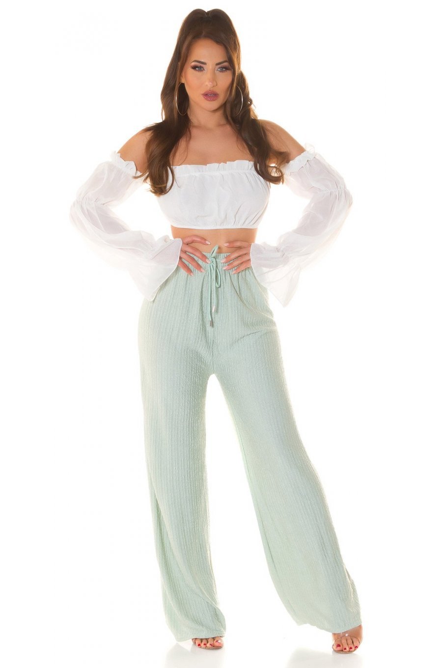 Pantaloni dama evazati, de vara, menta, largi, Sharleey Pantaloni dama evazati, de vara, menta, largi, Sharleey 4 - jojofashion.ro