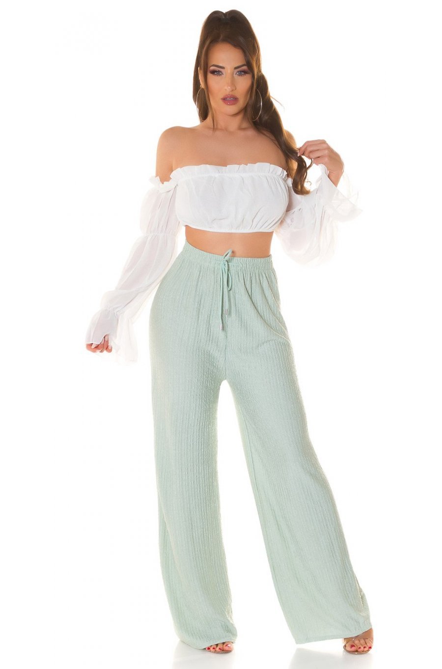 Pantaloni dama evazati, de vara, menta, largi, Sharleey Pantaloni dama evazati, de vara, menta, largi, Sharleey 6 - jojofashion.ro