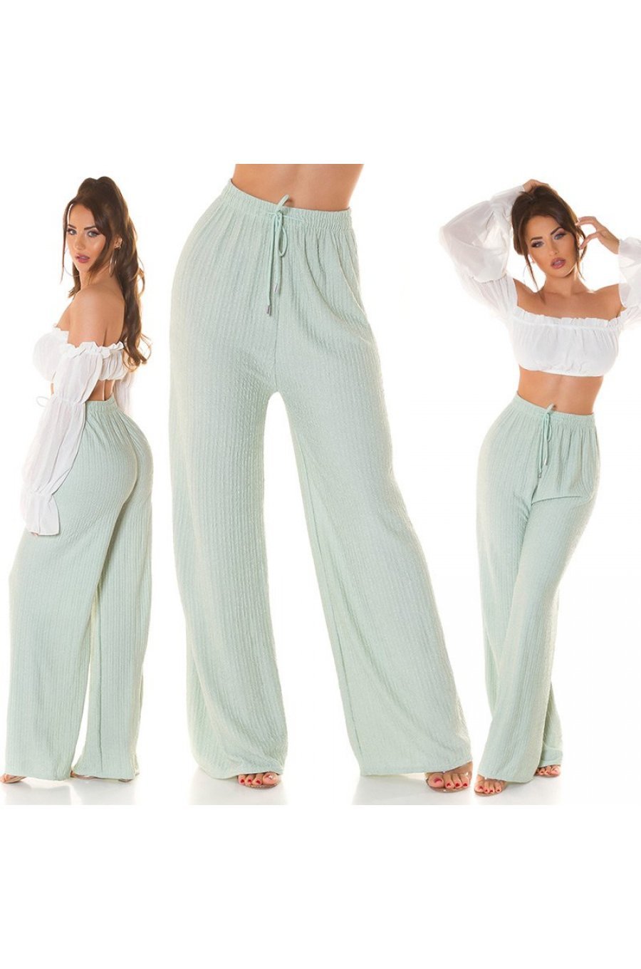 Pantaloni dama evazati, de vara, menta, largi, Sharleey Pantaloni dama evazati, de vara, menta, largi, Sharleey 7 - jojofashion.ro