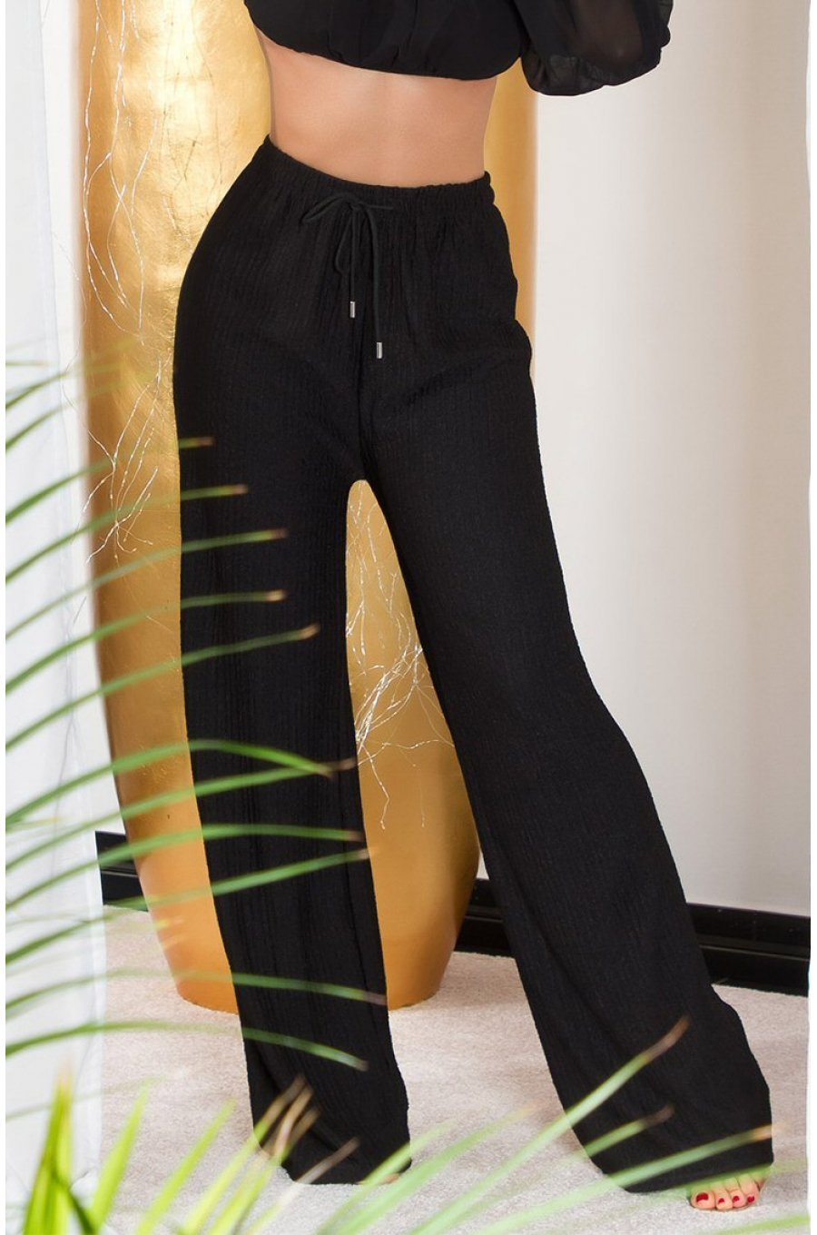 Pantaloni dama evazati, de vara, negri, largi, Sharleey Pantaloni dama evazati, de vara, negri, largi, Sharleey 1 - jojofashion.ro