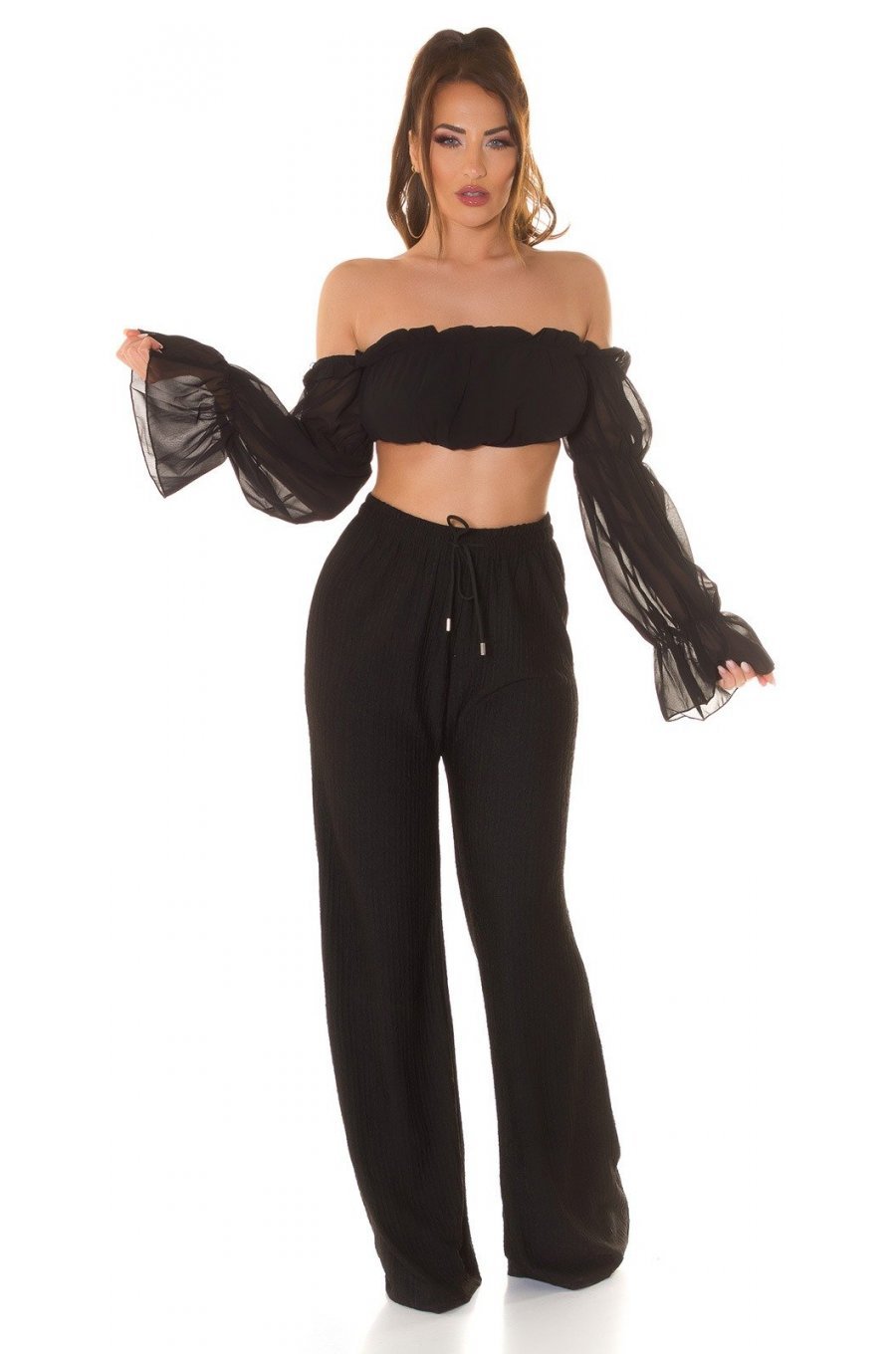 Pantaloni dama evazati, de vara, negri, largi, Sharleey Pantaloni dama evazati, de vara, negri, largi, Sharleey 4 - jojofashion.ro