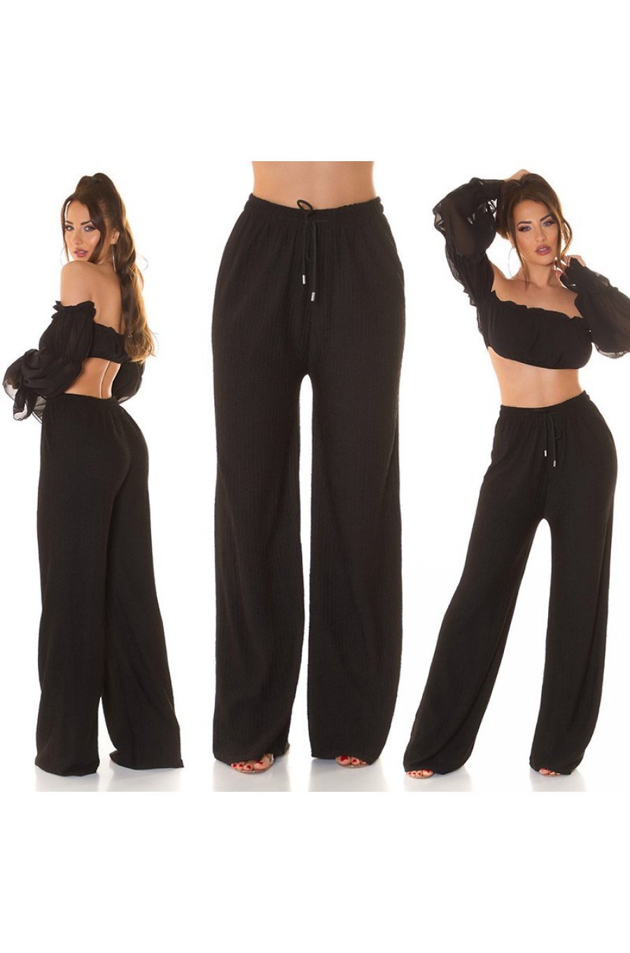 Pantaloni dama evazati, de vara, negri, largi, Sharleey Pantaloni dama evazati, de vara, negri, largi, Sharleey 5 - jojofashion.ro