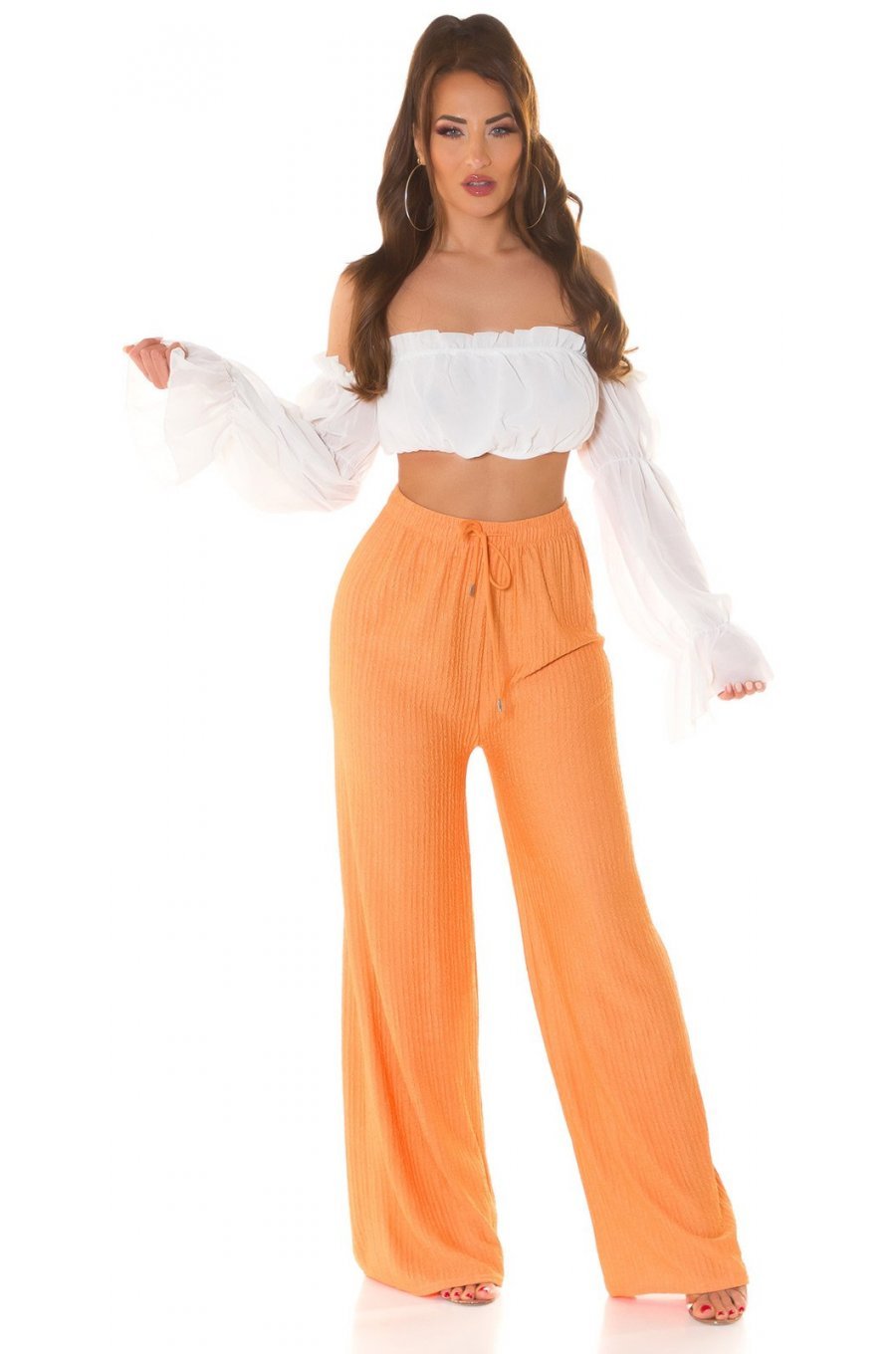 Pantaloni dama evazati, de vara, orange, largi, Sharleey Pantaloni dama evazati, de vara, orange, largi, Sharleey 5 - jojofashion.ro