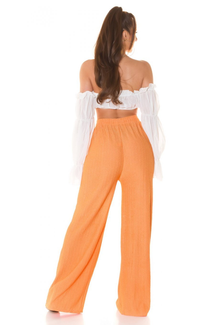 Pantaloni dama evazati, de vara, orange, largi, Sharleey Pantaloni dama evazati, de vara, orange, largi, Sharleey 6 - jojofashion.ro
