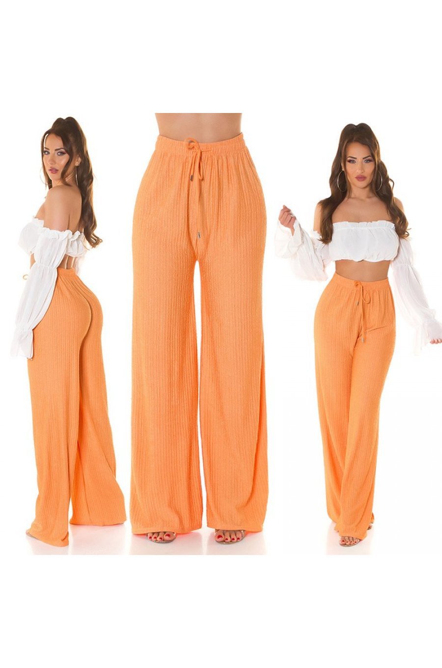 Pantaloni dama evazati, de vara, orange, largi, Sharleey Pantaloni dama evazati, de vara, orange, largi, Sharleey 7 - jojofashion.ro