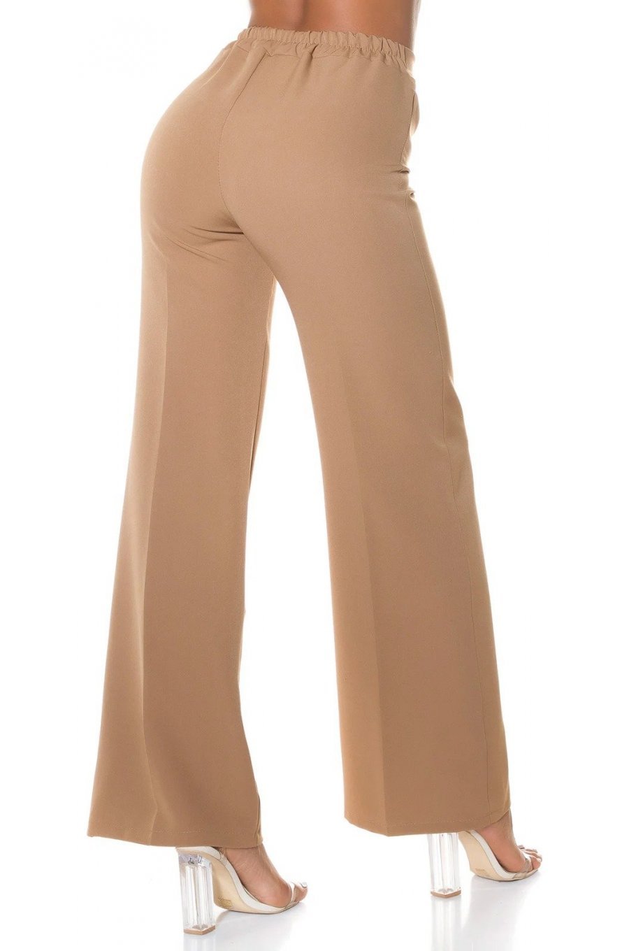 Pantaloni dama evazati cappuccino decupati Daany 2 - jojofashion.ro