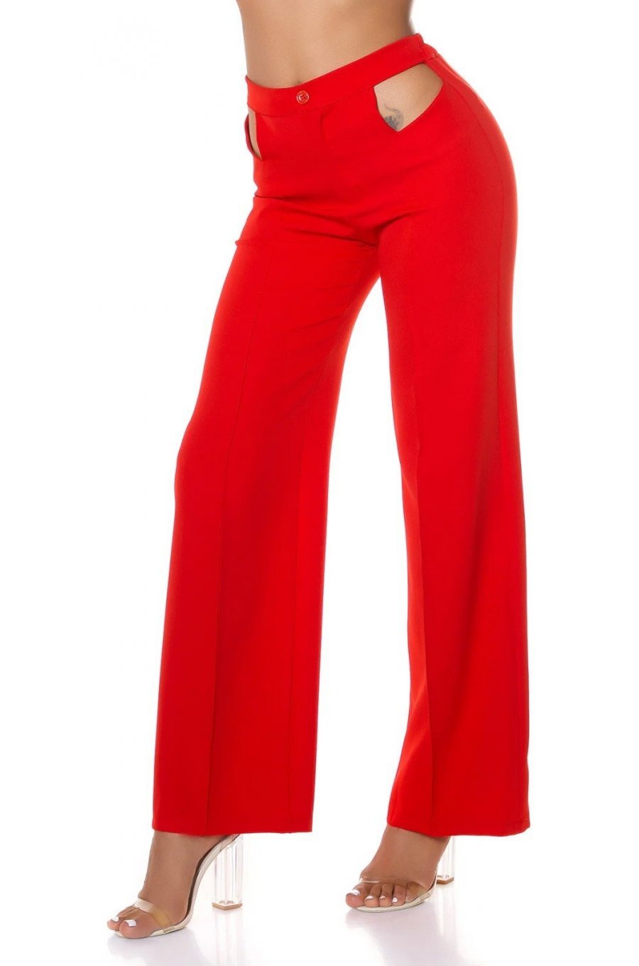 Pantaloni dama evazati rosii decupati Daany Pantaloni dama evazati rosii decupati Daany 1 - jojofashion.ro