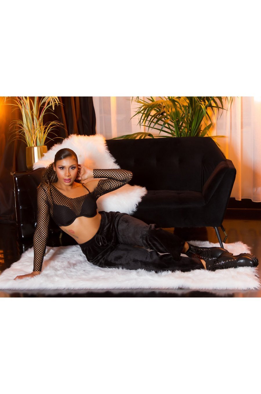 Pantaloni dama evazati, din catifea, negri, cu talia inalta, Kymber 4 - jojofashion.ro