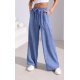 Pantaloni dama evazati, din in, bleu cu elastic in talie, Noreen 2 - jojofashion.ro