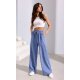 Pantaloni dama evazati, din in, bleu cu elastic in talie, Noreen 4 - jojofashion.ro