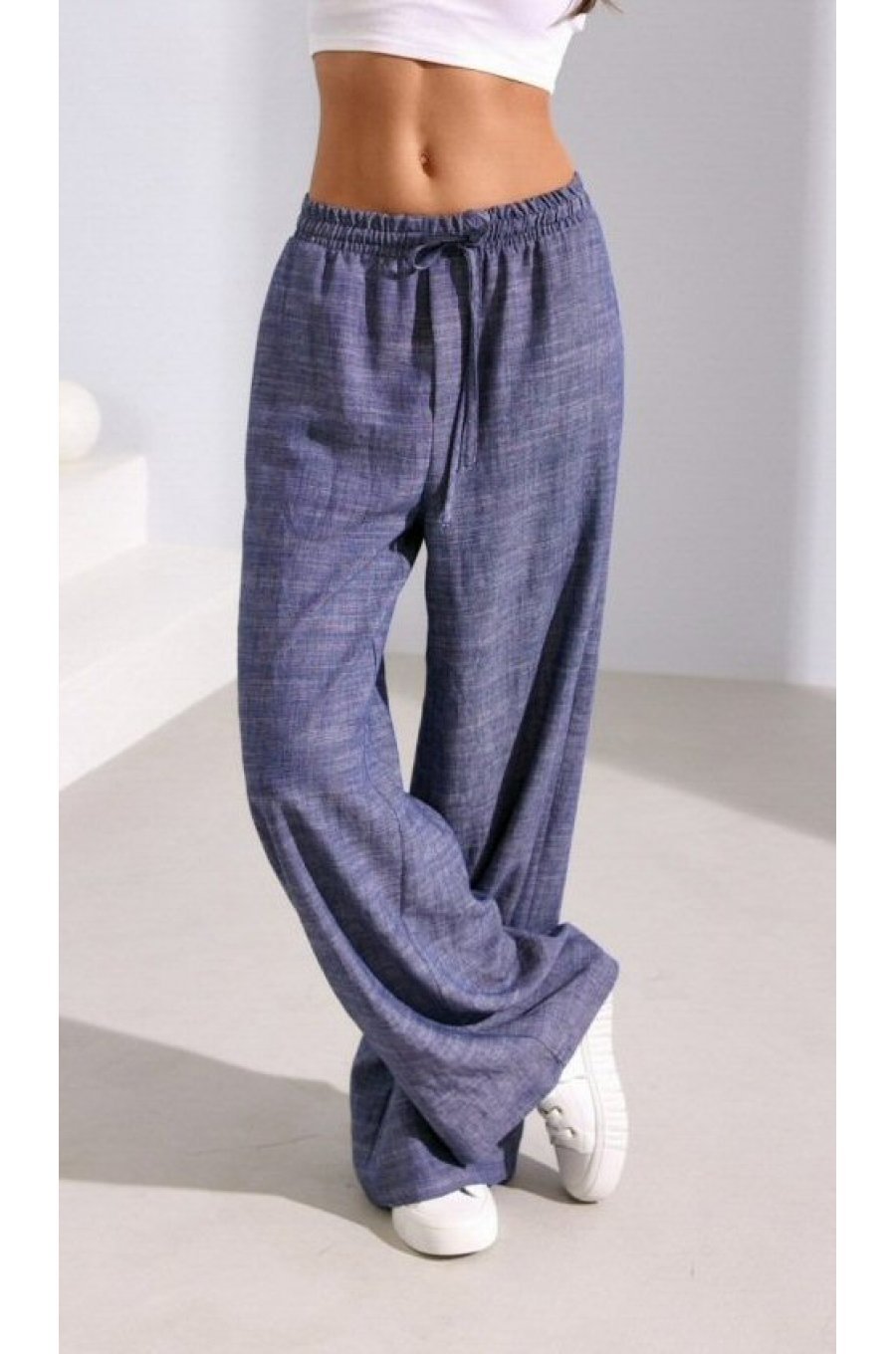 Pantaloni dama evazati, din in, gri, cu elastic in talie, Noreen 1 - jojofashion.ro