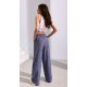 Pantaloni dama evazati, din in, gri, cu elastic in talie, Noreen 3 - jojofashion.ro