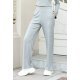 Pantaloni dama evazati, din tricot cu nervuri, gri, Hanne 2 - jojofashion.ro