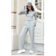 Pantaloni dama evazati, din tricot cu nervuri, gri, Hanne 4 - jojofashion.ro