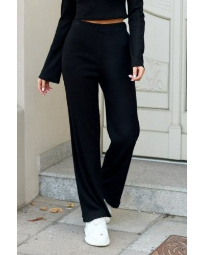 Pantaloni dama, Pantaloni dama evazati, din tricot cu nervuri, negri, Hanne - jojofashion.ro