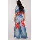 Pantaloni dama evazati, din vascoza, bleu cu flori, vaporosi, Hestia2 5 - jojofashion.ro