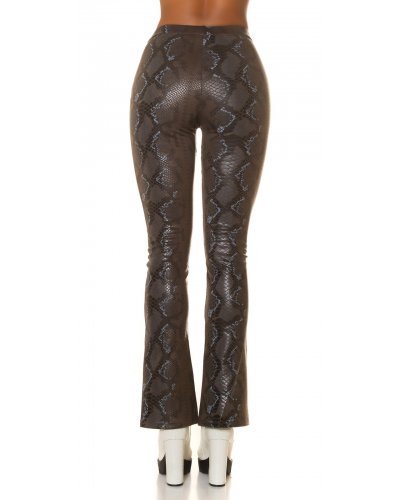 Pantaloni dama evazati, kaki, piele eco, animal print snake, Zenka Pantaloni piele dama, Pantaloni dama evazati, kaki, piele eco, animal print snake, Zenka - jojofashion.ro