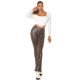 Pantaloni dama evazati, kaki, piele eco, animal print snake, Zenka 6 - jojofashion.ro