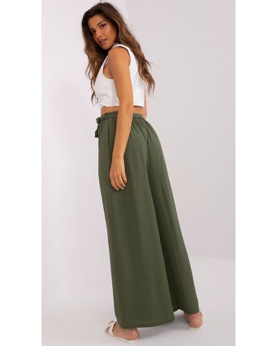Pantaloni dama, Pantaloni dama evazati, kaki, vaporosi, largi, Teagan - jojofashion.ro