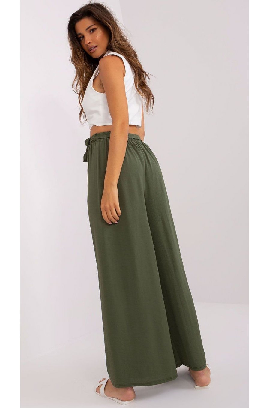 Pantaloni dama evazati, kaki, vaporosi, largi, Teagan Pantaloni dama evazati, kaki, vaporosi, largi, Teagan 2 - jojofashion.ro