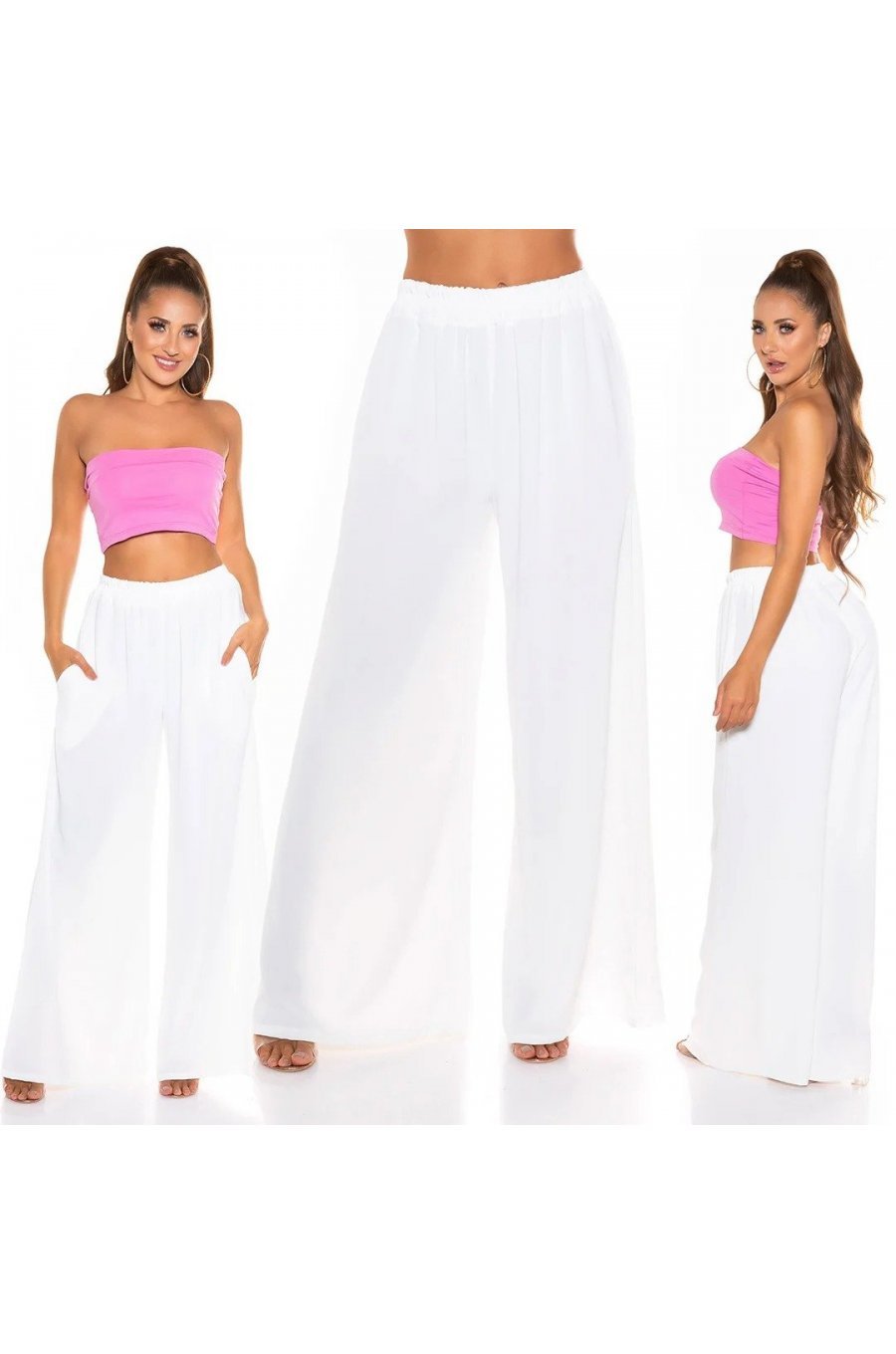 Pantaloni dama evazati largi albi Katarina Pantaloni dama evazati largi albi Katarina 3 - jojofashion.ro