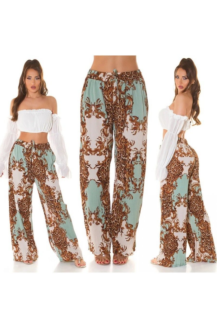 Pantaloni dama evazati largi, de vara, bleu, animal print, Amira Pantaloni dama evazati largi, de vara, bleu, animal print, Amira 4 - jojofashion.ro