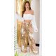 Pantaloni dama evazati largi, de vara, cappuccino, animal print, Amira 5 - jojofashion.ro