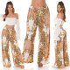 Pantaloni dama evazati largi, de vara, cappuccino, animal print, Amira 6 - jojofashion.ro